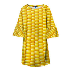 Детское платье 3D с принтом Сладкая вареная кукуруза в Петрозаводске, 100% полиэстер | прямой силуэт, чуть расширенный к низу. Круглая горловина, на рукавах — воланы | Тематика изображения на принте: еда | кукуруза