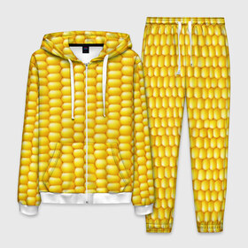 Мужской костюм 3D с принтом Сладкая вареная кукуруза в Петрозаводске, 100% полиэстер | Манжеты и пояс оформлены тканевой резинкой, двухслойный капюшон со шнурком для регулировки, карманы спереди | еда | кукуруза