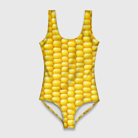 Купальник-боди 3D с принтом Сладкая вареная кукуруза в Петрозаводске, 82% полиэстер, 18% эластан | Круглая горловина, круглый вырез на спине | Тематика изображения на принте: еда | кукуруза