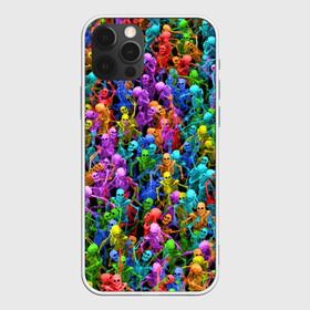 Чехол для iPhone 12 Pro с принтом Разноцветные скелеты в Петрозаводске, силикон | область печати: задняя сторона чехла, без боковых панелей | Тематика изображения на принте: паттерн | разноцветный | скелет | яркий