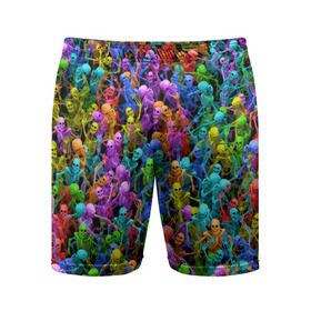Мужские шорты 3D спортивные с принтом Разноцветные скелеты в Петрозаводске,  |  | Тематика изображения на принте: паттерн | разноцветный | скелет | яркий