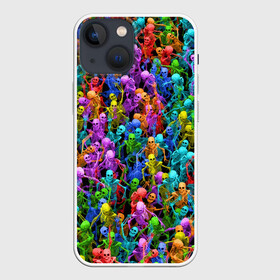 Чехол для iPhone 13 mini с принтом Разноцветные скелеты в Петрозаводске,  |  | Тематика изображения на принте: паттерн | разноцветный | скелет | яркий