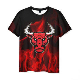 Мужская футболка 3D с принтом Angry bull в Петрозаводске, 100% полиэфир | прямой крой, круглый вырез горловины, длина до линии бедер | 3d | angry bull | in fire | бык | в огне | дым | животные | мощь | огненный | огонь | пламя | пожар | сила | стихия