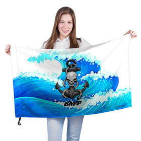 Флаг 3D с принтом ВМФ в Петрозаводске, 100% полиэстер | плотность ткани — 95 г/м2, размер — 67 х 109 см. Принт наносится с одной стороны | 3d | армия | вмф | волны | море | морской флот | океан | силовые структуры | скелет | череп | якорь