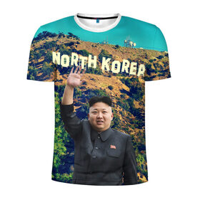 Мужская футболка 3D спортивная с принтом NORTH KOREA в Петрозаводске, 100% полиэстер с улучшенными характеристиками | приталенный силуэт, круглая горловина, широкие плечи, сужается к линии бедра | hollywood | kim jong un | north korea | ким чен ын | северная корея