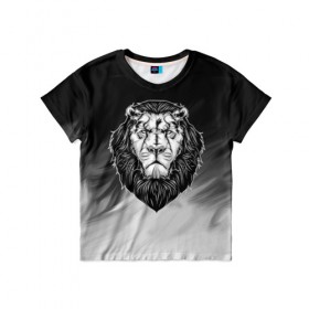 Детская футболка 3D с принтом Лев в Петрозаводске, 100% гипоаллергенный полиэфир | прямой крой, круглый вырез горловины, длина до линии бедер, чуть спущенное плечо, ткань немного тянется | 3d | арт | голова животного | король | лев | природа | сила | царь