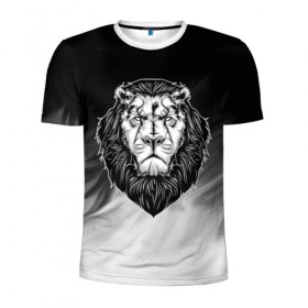 Мужская футболка 3D спортивная с принтом Лев в Петрозаводске, 100% полиэстер с улучшенными характеристиками | приталенный силуэт, круглая горловина, широкие плечи, сужается к линии бедра | 3d | арт | голова животного | король | лев | природа | сила | царь