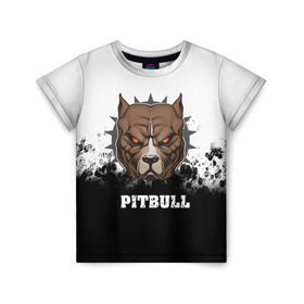 Детская футболка 3D с принтом Pitbull в Петрозаводске, 100% гипоаллергенный полиэфир | прямой крой, круглый вырез горловины, длина до линии бедер, чуть спущенное плечо, ткань немного тянется | 3d | dog | pitbull | абстракция | животные | краска | собака | черно белый