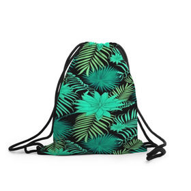 Рюкзак-мешок 3D с принтом Tropical pattern в Петрозаводске, 100% полиэстер | плотность ткани — 200 г/м2, размер — 35 х 45 см; лямки — толстые шнурки, застежка на шнуровке, без карманов и подкладки | 3d | арт | лето | листья | пальмы | текстура | узор | цветы