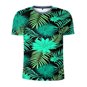 Мужская футболка 3D спортивная с принтом Tropical pattern в Петрозаводске, 100% полиэстер с улучшенными характеристиками | приталенный силуэт, круглая горловина, широкие плечи, сужается к линии бедра | Тематика изображения на принте: 3d | арт | лето | листья | пальмы | текстура | узор | цветы