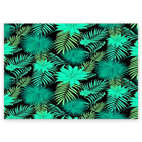 Поздравительная открытка с принтом Tropical pattern в Петрозаводске, 100% бумага | плотность бумаги 280 г/м2, матовая, на обратной стороне линовка и место для марки
 | 3d | арт | лето | листья | пальмы | текстура | узор | цветы