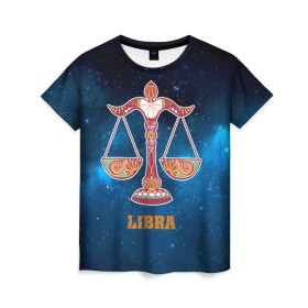 Женская футболка 3D с принтом Весы в Петрозаводске, 100% полиэфир ( синтетическое хлопкоподобное полотно) | прямой крой, круглый вырез горловины, длина до линии бедер | звезды | космос | созвездие