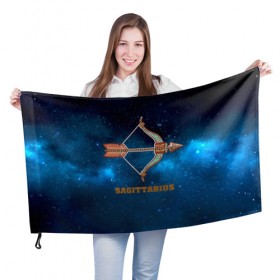 Флаг 3D с принтом Стрелец в Петрозаводске, 100% полиэстер | плотность ткани — 95 г/м2, размер — 67 х 109 см. Принт наносится с одной стороны | звезды | космос | созвездие