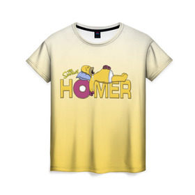 Женская футболка 3D с принтом Гомер Симпсон в Петрозаводске, 100% полиэфир ( синтетическое хлопкоподобное полотно) | прямой крой, круглый вырез горловины, длина до линии бедер | homer | simpsons | гомер | пончик | симпсоны