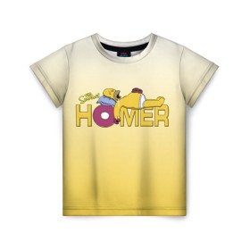 Детская футболка 3D с принтом Гомер Симпсон в Петрозаводске, 100% гипоаллергенный полиэфир | прямой крой, круглый вырез горловины, длина до линии бедер, чуть спущенное плечо, ткань немного тянется | homer | simpsons | гомер | пончик | симпсоны