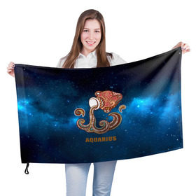 Флаг 3D с принтом Водолей в Петрозаводске, 100% полиэстер | плотность ткани — 95 г/м2, размер — 67 х 109 см. Принт наносится с одной стороны | звезды | космос | созвездие
