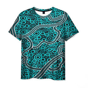 Мужская футболка 3D с принтом Aboriginal pattern в Петрозаводске, 100% полиэфир | прямой крой, круглый вырез горловины, длина до линии бедер | абстракции | арт | волны | узор | фигуры