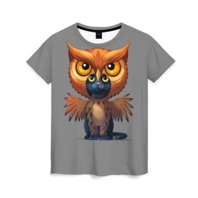 Женская футболка 3D с принтом Совокот в Петрозаводске, 100% полиэфир ( синтетическое хлопкоподобное полотно) | прямой крой, круглый вырез горловины, длина до линии бедер | cat | craft the world | owl | кот | кошка | птица | сова