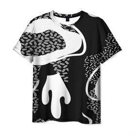 Мужская футболка 3D с принтом Черно-белый узор в Петрозаводске, 100% полиэфир | прямой крой, круглый вырез горловины, длина до линии бедер | abstraction | абстракция | геометрия | грани | линии | полигоны | сочетания | текстура | узоры | черно белый