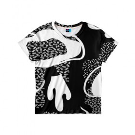 Детская футболка 3D с принтом Черно-белый узор в Петрозаводске, 100% гипоаллергенный полиэфир | прямой крой, круглый вырез горловины, длина до линии бедер, чуть спущенное плечо, ткань немного тянется | abstraction | абстракция | геометрия | грани | линии | полигоны | сочетания | текстура | узоры | черно белый