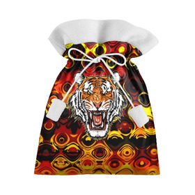 Подарочный 3D мешок с принтом Тигр в Петрозаводске, 100% полиэстер | Размер: 29*39 см | Тематика изображения на принте: 3d | abstraction | tiger | абстракция | голова животного | клыки | котята | кошки | крик | полосатый | тигр