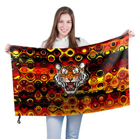 Флаг 3D с принтом Тигр в Петрозаводске, 100% полиэстер | плотность ткани — 95 г/м2, размер — 67 х 109 см. Принт наносится с одной стороны | 3d | abstraction | tiger | абстракция | голова животного | клыки | котята | кошки | крик | полосатый | тигр