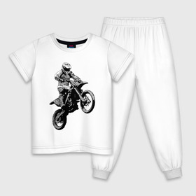 Детская пижама хлопок с принтом Мотокросс в Петрозаводске, 100% хлопок |  брюки и футболка прямого кроя, без карманов, на брюках мягкая резинка на поясе и по низу штанин
 | 3d | арт | байк | краска | мотокросс | мотоцикл | прикольные | цветные