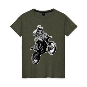 Женская футболка хлопок с принтом Мотокросс в Петрозаводске, 100% хлопок | прямой крой, круглый вырез горловины, длина до линии бедер, слегка спущенное плечо | 3d | арт | байк | краска | мотокросс | мотоцикл | прикольные | цветные