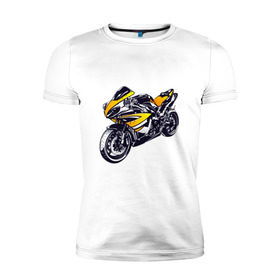 Мужская футболка премиум с принтом Yamaha R1 в Петрозаводске, 92% хлопок, 8% лайкра | приталенный силуэт, круглый вырез ворота, длина до линии бедра, короткий рукав | 3d | r1 | yamaha | арт | байк | краска | мотокросс | мотоцикл | прикольные | цветные