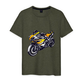 Мужская футболка хлопок с принтом Yamaha R1 в Петрозаводске, 100% хлопок | прямой крой, круглый вырез горловины, длина до линии бедер, слегка спущенное плечо. | 3d | r1 | yamaha | арт | байк | краска | мотокросс | мотоцикл | прикольные | цветные