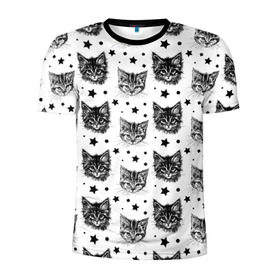 Мужская футболка 3D спортивная с принтом Котики в Петрозаводске, 100% полиэстер с улучшенными характеристиками | приталенный силуэт, круглая горловина, широкие плечи, сужается к линии бедра | звезды | кот | котенок | котик | котики | котята | кошка | орнамент | узор