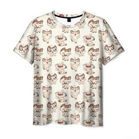 Мужская футболка 3D с принтом Стикеры котик в Петрозаводске, 100% полиэфир | прямой крой, круглый вырез горловины, длина до линии бедер | vk | вк | вконтакте | кот | котик | стикеры