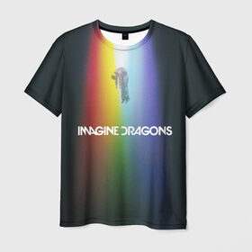 Мужская футболка 3D с принтом Imagine Dragons в Петрозаводске, 100% полиэфир | прямой крой, круглый вырез горловины, длина до линии бедер | Тематика изображения на принте: demons | evolve | mirrors | radioactive | драконы | космос | музыка | нло | ночь | поп | радуга | рок | свет