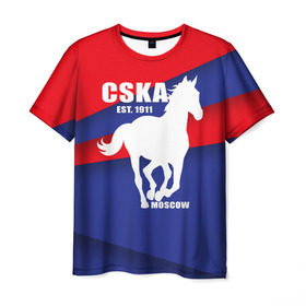 Мужская футболка 3D с принтом CSKA est. 1911 в Петрозаводске, 100% полиэфир | прямой крой, круглый вырез горловины, длина до линии бедер | армейцы | болельщик | кони | красно синие | фанат | футбол | футболист | цска