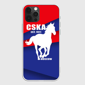 Чехол для iPhone 12 Pro с принтом CSKA est. 1911 в Петрозаводске, силикон | область печати: задняя сторона чехла, без боковых панелей | Тематика изображения на принте: армейцы | болельщик | кони | красно синие | фанат | футбол | футболист | цска