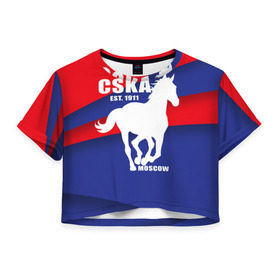 Женская футболка 3D укороченная с принтом CSKA est. 1911 в Петрозаводске, 100% полиэстер | круглая горловина, длина футболки до линии талии, рукава с отворотами | армейцы | болельщик | кони | красно синие | фанат | футбол | футболист | цска