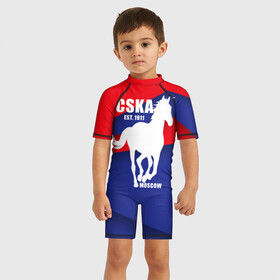Детский купальный костюм 3D с принтом CSKA est. 1911 в Петрозаводске, Полиэстер 85%, Спандекс 15% | застежка на молнии на спине | армейцы | болельщик | кони | красно синие | фанат | футбол | футболист | цска