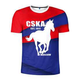 Мужская футболка 3D спортивная с принтом CSKA est. 1911 в Петрозаводске, 100% полиэстер с улучшенными характеристиками | приталенный силуэт, круглая горловина, широкие плечи, сужается к линии бедра | армейцы | болельщик | кони | красно синие | фанат | футбол | футболист | цска