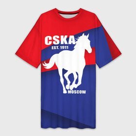 Платье-футболка 3D с принтом CSKA est. 1911 в Петрозаводске,  |  | армейцы | болельщик | кони | красно синие | фанат | футбол | футболист | цска