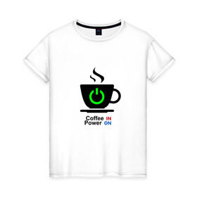 Женская футболка хлопок с принтом Кофе это сила в Петрозаводске, 100% хлопок | прямой крой, круглый вырез горловины, длина до линии бедер, слегка спущенное плечо | coffee | power | заряд | кофе | мощность | сила
