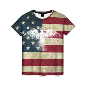 Женская футболка 3D с принтом Флаг США с белым орлом в Петрозаводске, 100% полиэфир ( синтетическое хлопкоподобное полотно) | прямой крой, круглый вырез горловины, длина до линии бедер | usa | америка | американец | америки | звездно полосатый | необычный | нью йорк | орел | соединенные | сша | флаг | штаты | янки