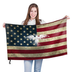 Флаг 3D с принтом Флаг США с белым орлом в Петрозаводске, 100% полиэстер | плотность ткани — 95 г/м2, размер — 67 х 109 см. Принт наносится с одной стороны | usa | америка | американец | америки | звездно полосатый | необычный | нью йорк | орел | соединенные | сша | флаг | штаты | янки