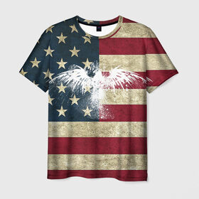 Мужская футболка 3D с принтом Флаг США с белым орлом в Петрозаводске, 100% полиэфир | прямой крой, круглый вырез горловины, длина до линии бедер | Тематика изображения на принте: usa | америка | американец | америки | звездно полосатый | необычный | нью йорк | орел | соединенные | сша | флаг | штаты | янки