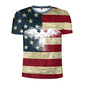 Мужская футболка 3D спортивная с принтом Флаг США с белым орлом в Петрозаводске, 100% полиэстер с улучшенными характеристиками | приталенный силуэт, круглая горловина, широкие плечи, сужается к линии бедра | Тематика изображения на принте: usa | америка | американец | америки | звездно полосатый | необычный | нью йорк | орел | соединенные | сша | флаг | штаты | янки