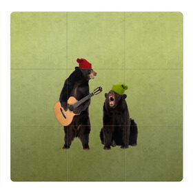 Магнитный плакат 3Х3 с принтом 2 медведя и гитара в Петрозаводске, Полимерный материал с магнитным слоем | 9 деталей размером 9*9 см | животные | музыка