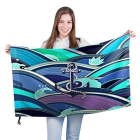 Флаг 3D с принтом Моряк в Петрозаводске, 100% полиэстер | плотность ткани — 95 г/м2, размер — 67 х 109 см. Принт наносится с одной стороны | blue | брызги | вмф | вода | военный | волны | капли | море | океан