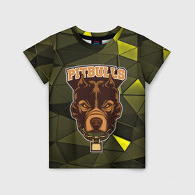 Детская футболка 3D с принтом Pitbulls в Петрозаводске, 100% гипоаллергенный полиэфир | прямой крой, круглый вырез горловины, длина до линии бедер, чуть спущенное плечо, ткань немного тянется | dog | pitbulls | абстракция | геометрия | животные | собака | треугольники | цепь