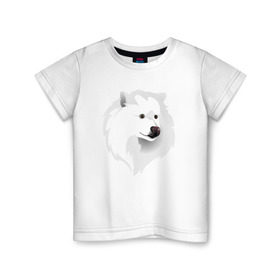 Детская футболка хлопок с принтом Самоед в Петрозаводске, 100% хлопок | круглый вырез горловины, полуприлегающий силуэт, длина до линии бедер | Тематика изображения на принте: ездовая собака | ес | лайка | самоедская собака