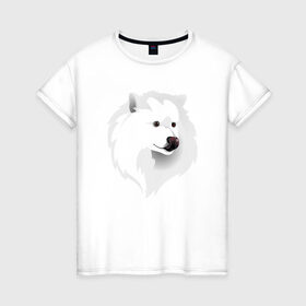 Женская футболка хлопок с принтом Самоед в Петрозаводске, 100% хлопок | прямой крой, круглый вырез горловины, длина до линии бедер, слегка спущенное плечо | ездовая собака | ес | лайка | самоедская собака