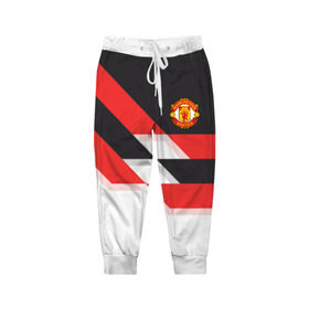 Детские брюки 3D с принтом Manchester United - Stripe в Петрозаводске, 100% полиэстер | манжеты по низу, эластичный пояс регулируется шнурком, по бокам два кармана без застежек, внутренняя часть кармана из мелкой сетки | manchester united | stripe | манчестер юнайтед | футбол